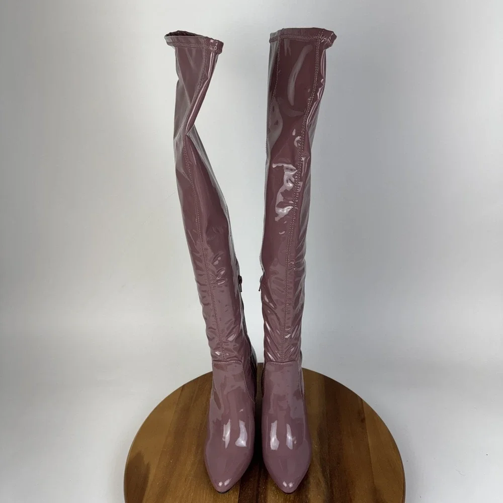 New Womens Wild Pair Bravy Faux Patent Over The Knee Riding Boots Size 7.5 M NIB